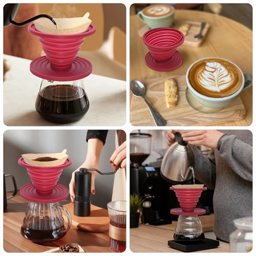 2 Pcs Collapsible Pour Over Coffee Dripper,Reusable Silicone Coffee Filter Holder,Travel Coffee Maker for Camping,Picnic,Office, Camp Gear