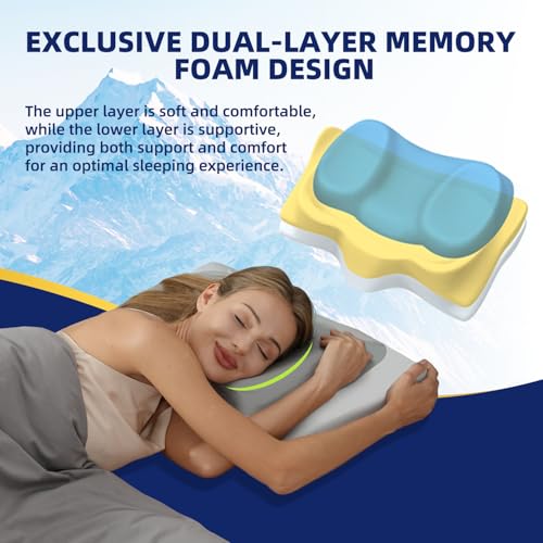ABLEGRID Dual-Layer Memory Foam Cervical Neck Support Pillow,Contour Cooling Gel Pillow for Neck Shoulder Pain Relief,Ergonomic Orthopedic Adjustable Deep Sleep Bed Pillow for Side,Back,Stomach Sleep
