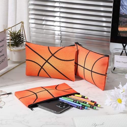Eccliy 20 Pcs Basketball Makeup Bags Bulk Sport Team Gifts Basketball Cosmetic Bag Accessories for Women Toiletry Zipper Pouch Travel Canvas Gifts Stuff for Party Team Players Lover - size: 8 x 5 Inch, style: Basketball
