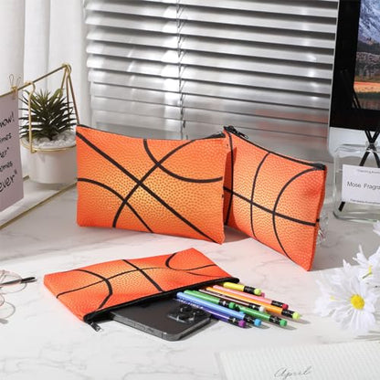 Eccliy 20 Pcs Basketball Makeup Bags Bulk Sport Team Gifts Basketball Cosmetic Bag Accessories for Women Toiletry Zipper Pouch Travel Canvas Gifts Stuff for Party Team Players Lover - size: 8 x 5 Inch, style: Basketball
