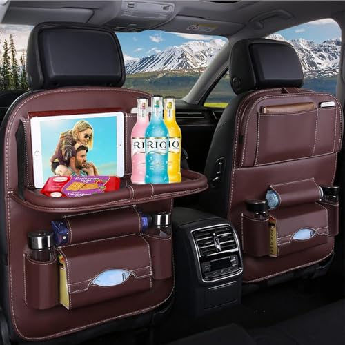 2PCS Backseat Car Organizer, Car Back Seat Organizers and Storage with Tablet Holder Kick Mats Back Seat Protectors for Kids with Foldable Tablet Tray Travel Accessories - color: Brown, size: 2 Pack