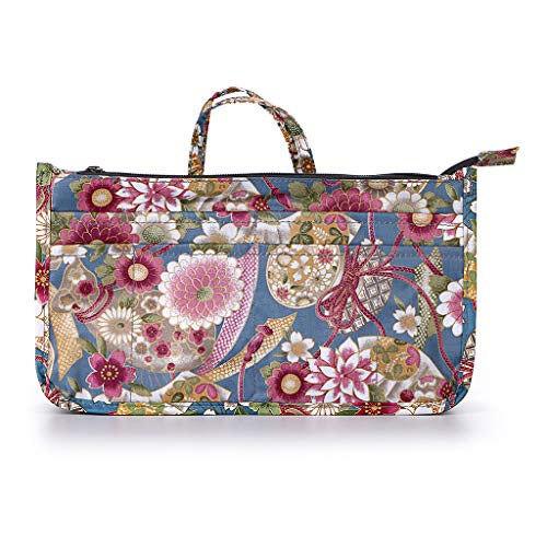 BTSKY Printing Handbag Organizers Inside Purse Insert-High Capacity 13 Pockets Bag Tote Organizer with Handle Sunflower - color: Blue+Pink
