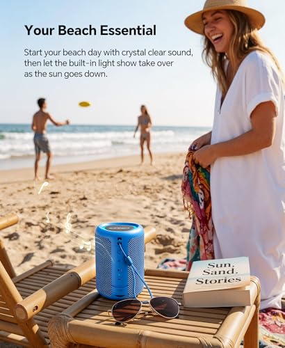 Portable Bluetooth Speaker Beach Essentials: Powerful Crystal Clear Sound/Dynamic Light/IPX5 Waterproof/All Day Playtime/Wireless BT 5.3/TWS Paring, Dad Gifts, Outdoor|Travel|Camping|Pool Accessories - color: Blue
