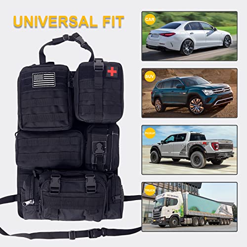 Universal Tactical Car Seat Back Organizer Bag Tactical Molle Vehicle Organizers Panel Vehicle Protector Organizers with 5 Detachable Pouches for Car Truck Ford Jeep (Black) - color: Black