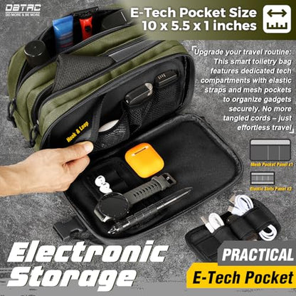 DBTAC Tactical Toiletry Bag w/Electronic Organizer Compartment | Dry/Wet Separate Hygiene Bag, Expanded Travel Dopp Kit Shaving Kit Travel shower Bag for Men (Green) - color: Elite Green/Black