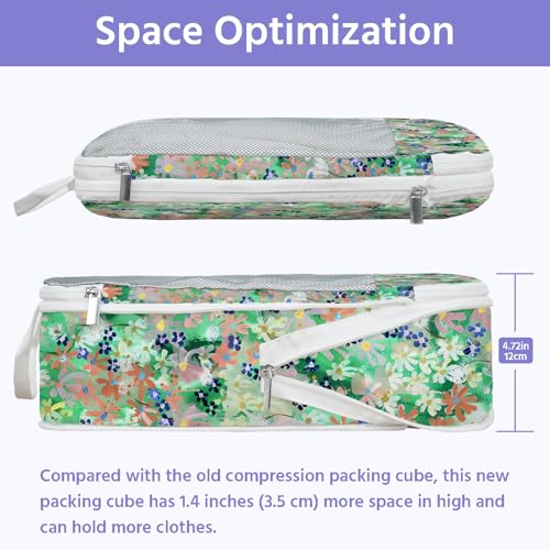 7 Pcs Compression Packing Cubes for Travel, Waterproof Suitcase Luggage Backpack Organizer with Toiletry Bag Travel Essentials for Women/Men-Flowers - color: Multi-Flowers