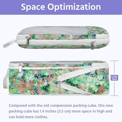 7 Pcs Compression Packing Cubes for Travel, Waterproof Suitcase Luggage Backpack Organizer with Toiletry Bag Travel Essentials for Women/Men-Flowers - color: Multi-Flowers