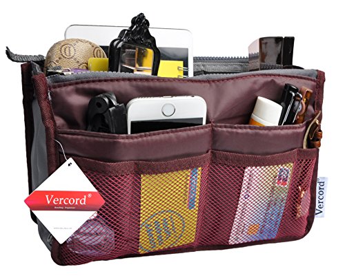 Vercord Purse Organizer Insert for Handbags Bag Organizers Inside Tote Pocketbook Women Nurse Nylon 13 Pockets Burgundy Medium - color: Burgundy, size: Medium