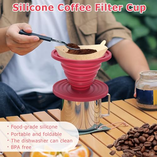 2 Pcs Collapsible Pour Over Coffee Dripper,Reusable Silicone Coffee Filter Holder,Travel Coffee Maker for Camping,Picnic,Office, Camp Gear