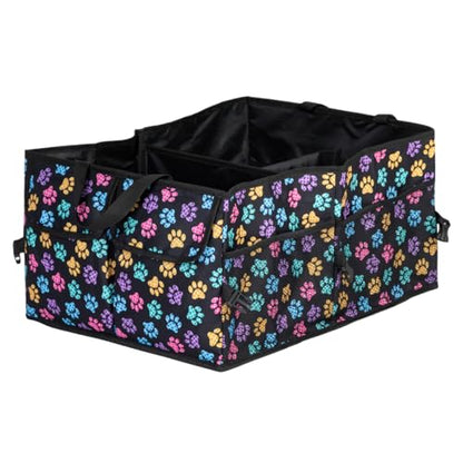 GreaterGood Collapsible Paw Print Car Trunk Organizer with 6 Pockets Truck SUV and Sedan Caddy With Compartment Vehicle Storage Container (Argyle Paws) - color: Argyle Paws