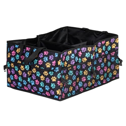 GreaterGood Collapsible Paw Print Car Trunk Organizer with 6 Pockets Truck SUV and Sedan Caddy With Compartment Vehicle Storage Container (Argyle Paws) - color: Argyle Paws
