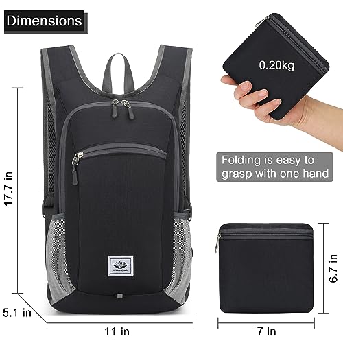 Esup 15L Lightweight Hiking Backpack Foldable Small Travel Backpack Packable Camping Backpack for Women Men (Black) - color: Black