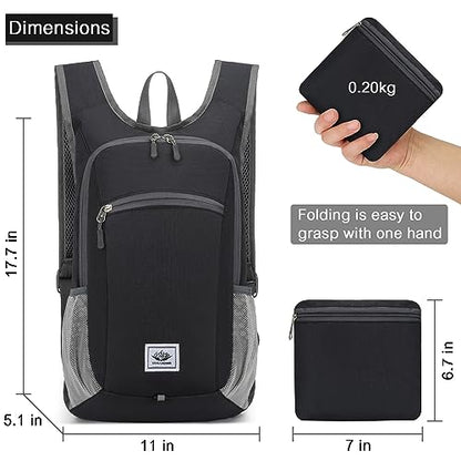 Esup 15L Lightweight Hiking Backpack Foldable Small Travel Backpack Packable Camping Backpack for Women Men (Black) - color: Black