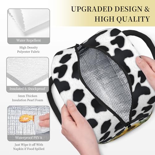 Cow Print Lunch Box Western Highland Cow Lunch Bag for Women Insulated Cows Print Lunchbox Cooler Reusable Large Containers Tote Bag For Women Men Work Office Travel Picnic - color: Cow Print