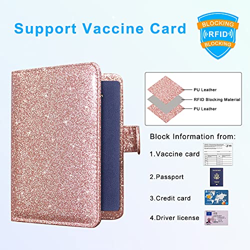 ACdream Unisex Faux Leather Passport and Vaccine Card Holder, Glitter Rose, RFID Blocking, 20 x 3.5 x 2.5 in - color: AB - Glitter Rose