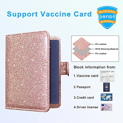 ACdream Unisex Faux Leather Passport and Vaccine Card Holder, Glitter Rose, RFID Blocking, 20 x 3.5 x 2.5 in - color: AB - Glitter Rose