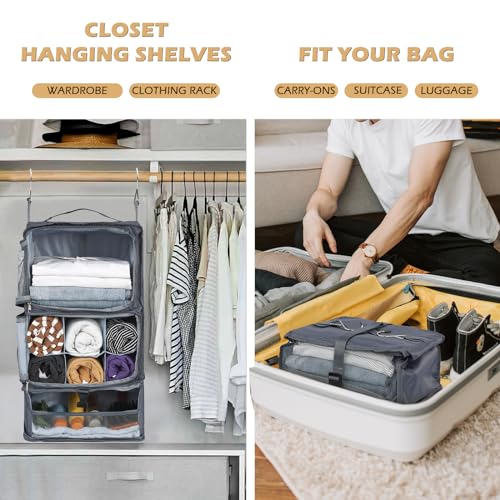 Surblue Hanging Shelves Travel Storage Bag Compression Packing Cube for Suitcase Collapsible with Extension Layer Large Capacity, Grey,XL - color: A-Grey, size: XL 13*10.2*23.2in