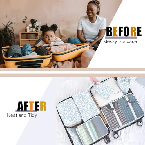 Packing Cubes for Travel - 8 Set Luggage Organizer Bags for Family, Mesh Breathable Packing Cubes for Suitcases Durable Travel Essentials Bags Set - color: Floral