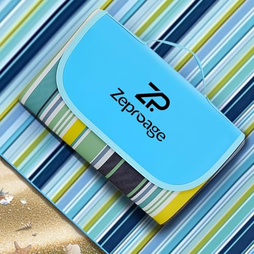 Waterproof Picnic Blankets, 80" x 80" Picnic Mat Outdoor Portable Travel Camping Striped Blue and Green - color: Striped Blue, size: 6'8" x 6'8" (Square)