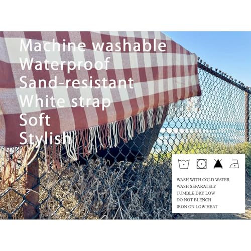 Picnic Blanket Extra Large Waterproof with Strap 59"x79" - Machine Washable Tassels Faux Wool Cashmere for Park, Grass, Camping, Hiking, Concerts (Latte with white shoulder strap, 59"X79") - color: Latte With White Shoulder Strap