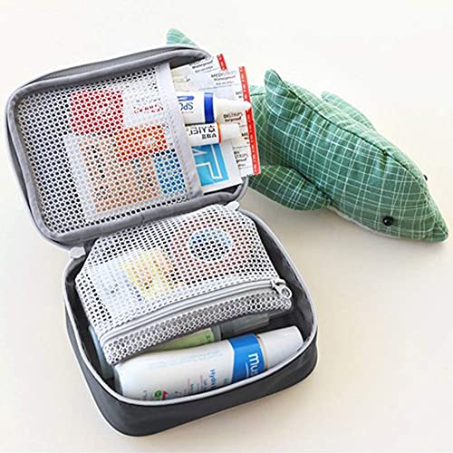 Portable Mini First Aid Bag Empty, Small Size Travel Medicine Pouch Double Zippers Handy Pills Pocket for Travel Home (Gray) - color: Gray