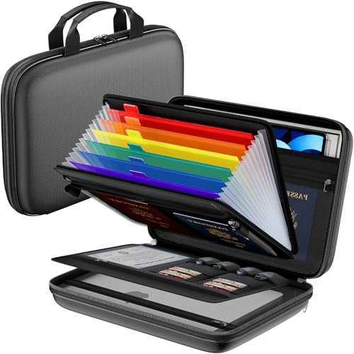 Tamfile Fireproof Document Box with Handle, Hard Case File Organizer, Black | File Organizer, 7-Pocket Accordion Colour File Folder, Portable Safe Storage, For Important Documents & Laptop