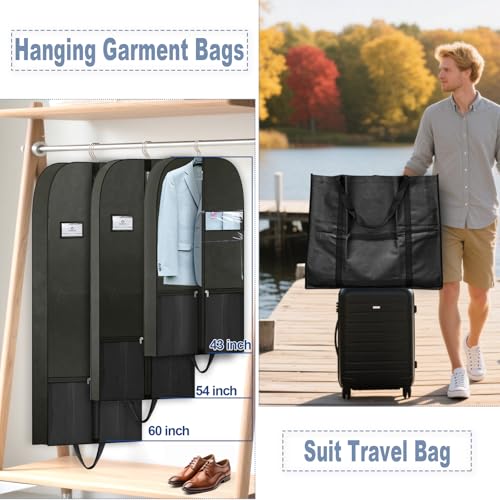 Travel Suit Bag for Men, Business Travel Garment Bag for Consultant, Foldable Garment Bag with Shoe Compartment, Clear Window, Handle, Zipper, Wrinkle Free Suit Bag for Conferences, Hotels, Office - style: Garmentbag 43INCH 1 pack