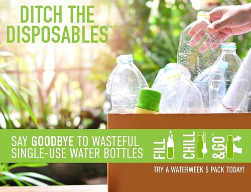 REDUCE WaterWeek Refillable Water Bottles, 14 oz - Includes 5 WaterWeek Leak Proof Tritan Reusable Water Bottles - Includes Fridge Tray - Navigate - color: Navigate, size: 14 Ounces