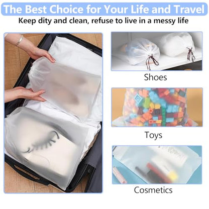 12pcs Transparent Shoe Bags for Travel with Rope，11.8in X 15.7in Portable Clear Travel Shoe Bags for Men and Women，Large Waterproof Dustproof Drawstring Shoe Storage Bag，Travel Essentials