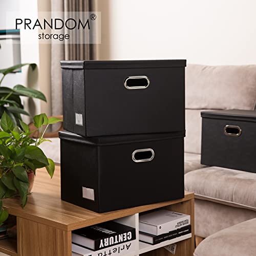 PRANDOM Large Stackable Storage Boxes with Lids [5-Pack] Leather Fabric Foldable Storage Bins Organizer Containers Baskets Cubes with Cover for Bedroom Closet Office Nursery Black(17.7x11.8x11.8) - color: Black, size: Large(5-Pack)
