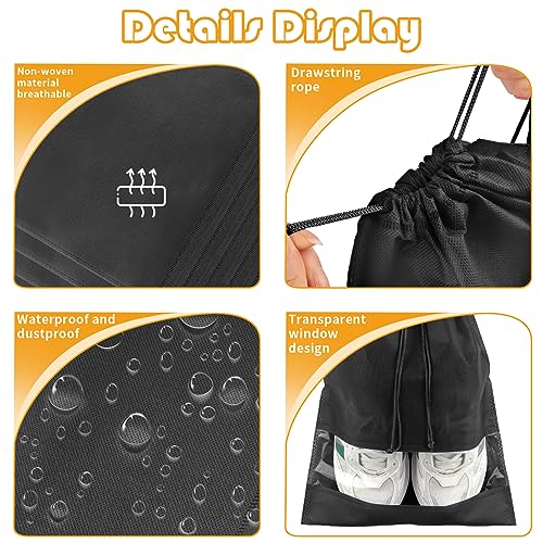 Large Black Travel Shoe Bags - 5 Pcs with Clear Window, Non-Woven Drawstring, 12.6" X 17.3" for Men Women - color: Black, style: 5 Pack