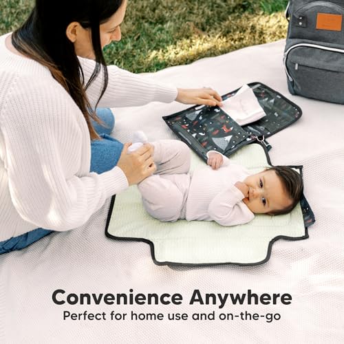 KeaBabies Portable Diaper Changing Pad, Travel, Car - Large Waterproof Baby Changing Mat, Wipeable, Padded, On The Go Travel Diaper Clutch Bag, Easy to Use Pockets for Newborn Essentials (Woods) - color: Woods