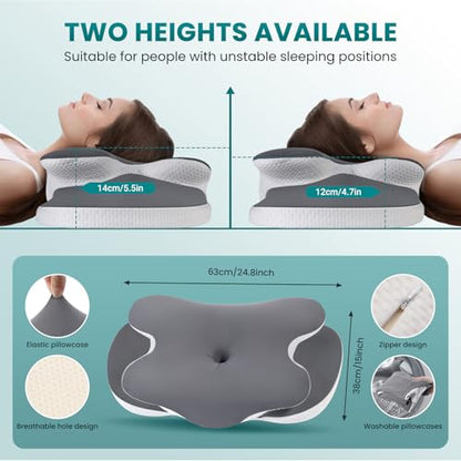 JINXIA Cervical Neck Pillow, Ergonomic Memory Foam Pillows for Neck Pain Relief with Breathable Pillowcase, Adjustable Contour Neck Support Pillow for Side Back Stomach Sleepers, Odorless
