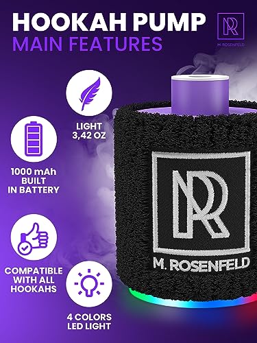 M. ROSENFELD Purple Mini Hookah Pump Hookah Starter with Rechargeable Battery - Electric Hookah Starter Vacuum Kit with Led Light - Mini Portable Charcoal Starter