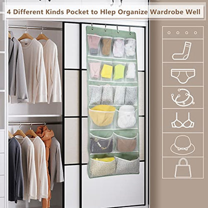 18 Pockets Over the Door Organizer with 4 Kind Pockets,Behind Door Shoes Rack,Back of Closet Storage Organization for Socks,Hat,Underwear,Luggage Packing,Hanging Holder Shelf in Home Dorm,Travel,Green - style: Large-Green: Pack of 1