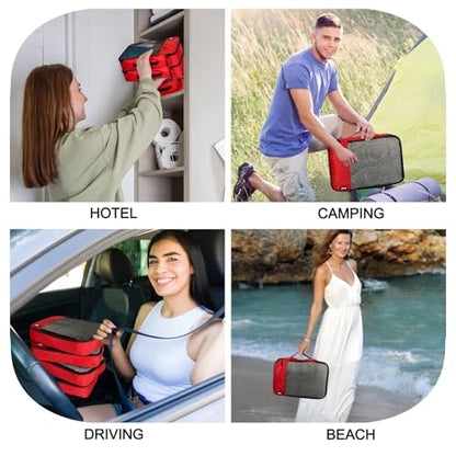 Packing Cubes for Travel Essentials,4 Set Packing Cubes for Suitcases,Lightweight Mesh Luggage Organizer Bag,Red - color: Red