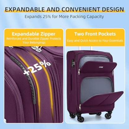 LARVENDER Softside Luggage Sets 5 Piece Expandable Suitcases Set with Spinner Wheels TSA Lock, Lightweight Soft Shell Rolling Travel Luggage Set for Men and Women, Purple - color: Purple, size: 5 Piece Set