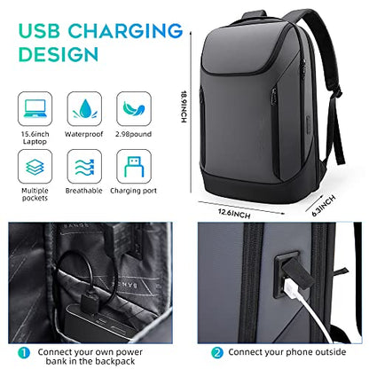 BANGE Business Smart Backpack Waterproof fit 15.6 Inch Laptop Backpack with USB Charging Port,Travel Durable Backpack - color: Grey