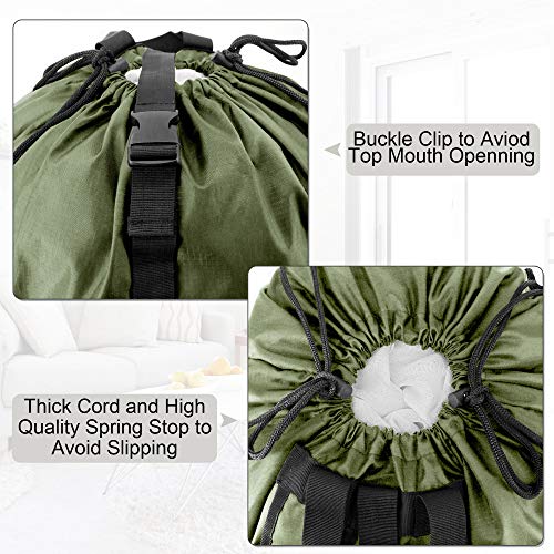 BeeGreen Moss Green Laundry Backpack Bag w Adjustable Shoulder Straps String Closure College Dorm Room Essentials Sturdy Laundry Hamper Portable w Handle XLarge Ripstop for Traveling - color: Moss Green, style: With Front Zipper Pocket