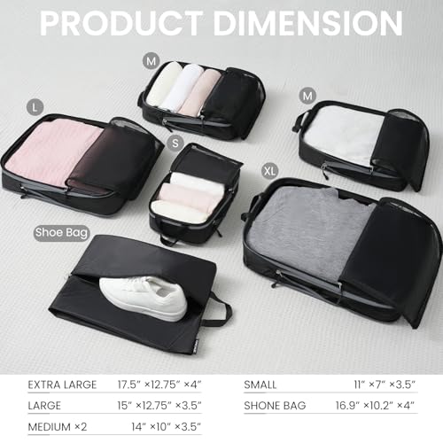 BAGAIL 6 Set Ultralight Compression Packing Cubes Packing Organizer for Travel Accessories Luggage Suitcase Backpack - color: Jet Black70D, style: Mesh Pattern
