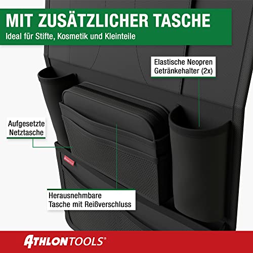 ATHLON TOOLS car seat organizer with integrated tablet holder - Reinforced back - with extra pen pocket - for business and children - Designed in Germany
