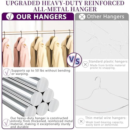 40Pack Heavy Duty Thickened and Reinforced Metal Hangers+5 Clothes Pins, Non-Slip Black Metal Hangers, Weight Capacity 50 lbs, Heavy Duty Hanger for Coats, Suits, Shirts, Dresses