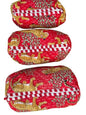 YILLE Set of 3 Pieces Block Printed Travel Organizer Kit Storage Bag for Women Makeup Bag Travel Cosmetic Bag (Red Cheetah) - color: Red Cheetah