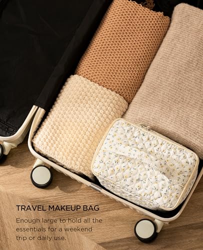 HBselect 2Pcs Travel Makeup Bag, Large Cotton Quilted Makeup Bag Cosmetic Bag Cute Make up Bag Toiletry Bags for Women Girls - color: 2PCS-YELLOWFLOWER