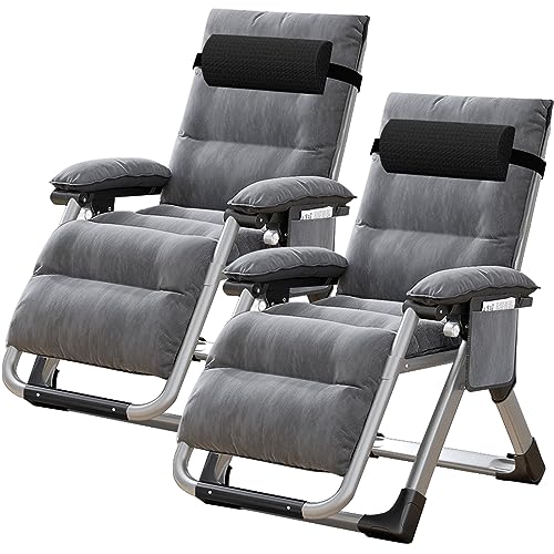 NAIZEA Padded Zero Gravity Chair, Folding Outdoor Lounge Chairs, Adjustable Reclining Camping Chairs with Cup Holder, Ergonomic Patio Lawn Chair for Balcony Beach Deck Yard - color: Dark Gray, style: Zero Gravity Chair 2 Pack