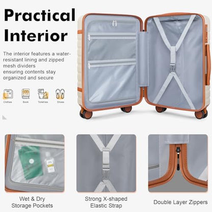 Luggage Sets 3 Piece with Spinner Wheels, Lightweight PC Hardside Suitcase with TSA Lock & YKK Zippers, 20 Inch Carry On Luggage with Travel Bag for Men and Women, Beige - color: Beige, size: 3 Piece Set (20inch)