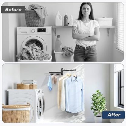 Wall Mounted Drying Rack, 2-Tier Laundry Drying Rack with Swing Arm, Space-Saving Foldable Laundry Clothes Hanger with 10 Clips for Laundry Room Closet Organizer Bathroom Bedroom - size: 1 Pack