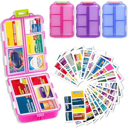 2026 New Extra Large Pill Box with Medicine Labels Travel Essentials Daily Med Container Mini Medication Organizer Storage Organizer Case 7 Day Pill Organizer(Blue+Pink+Purple) - color: Blue+pink+purple, size: Extra Large