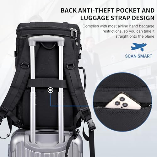 WITZMAN Travel Backpack for Men Large 3 in 1 Convertible Airline Approved Carry-on Luggage Backpack(B715 Black) - color: Black