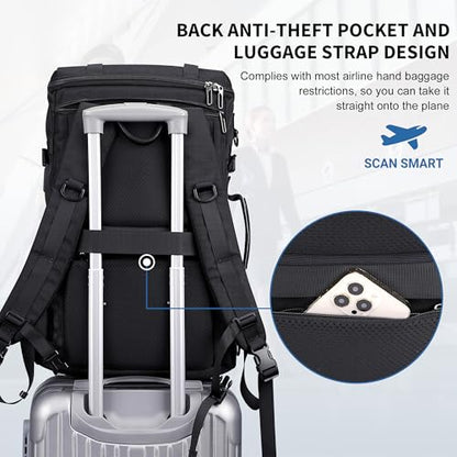 WITZMAN Travel Backpack for Men Large 3 in 1 Convertible Airline Approved Carry-on Luggage Backpack(B715 Black) - color: Black